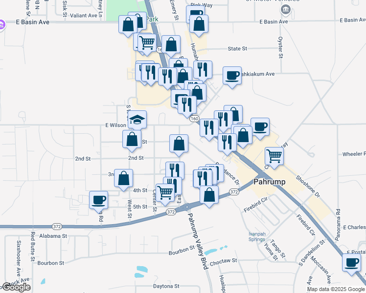 map of restaurants, bars, coffee shops, grocery stores, and more near 561 East Street in Pahrump