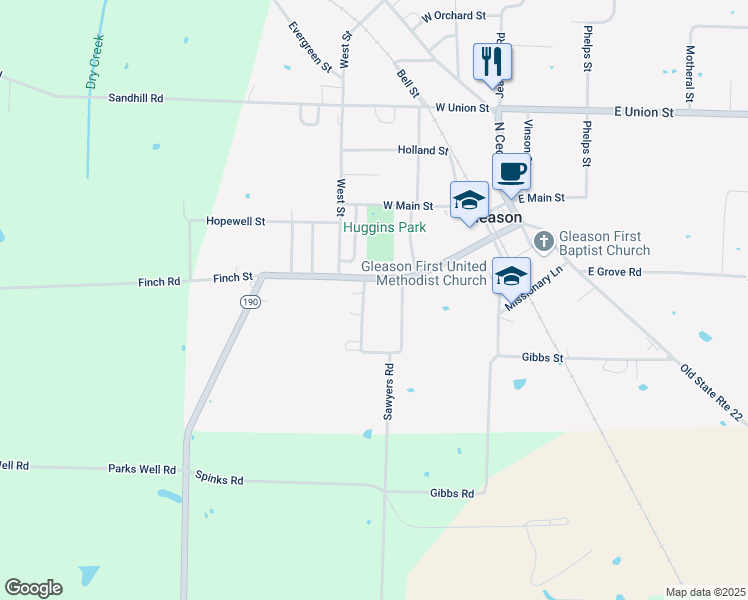 map of restaurants, bars, coffee shops, grocery stores, and more near 403 College Street in Gleason