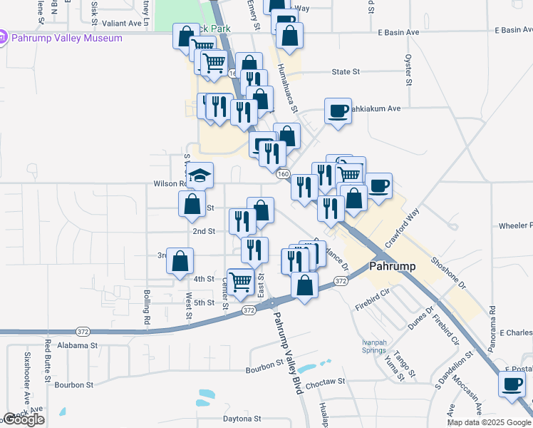 map of restaurants, bars, coffee shops, grocery stores, and more near 561 East Street in Pahrump