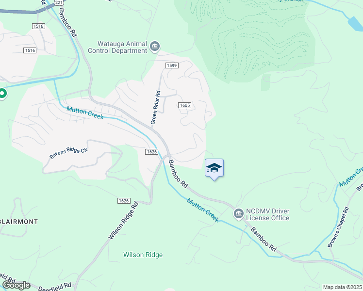 map of restaurants, bars, coffee shops, grocery stores, and more near 165 Meadow Ridge Road in Boone