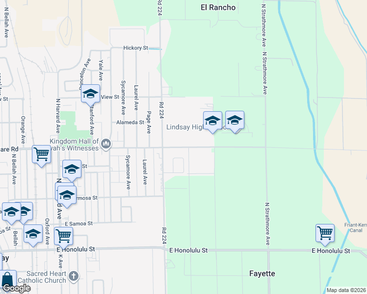 map of restaurants, bars, coffee shops, grocery stores, and more near 1701 East Tulare Road in Lindsay