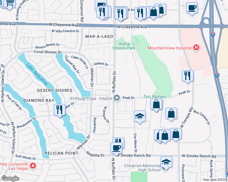 map of restaurants, bars, coffee shops, grocery stores, and more near 2860 North Reef Bay Lane in Las Vegas