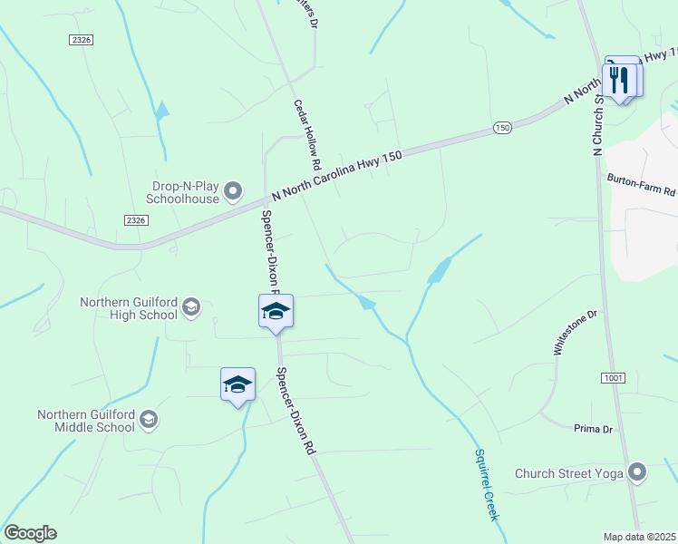 map of restaurants, bars, coffee shops, grocery stores, and more near 7700 Whipple Trail in Greensboro