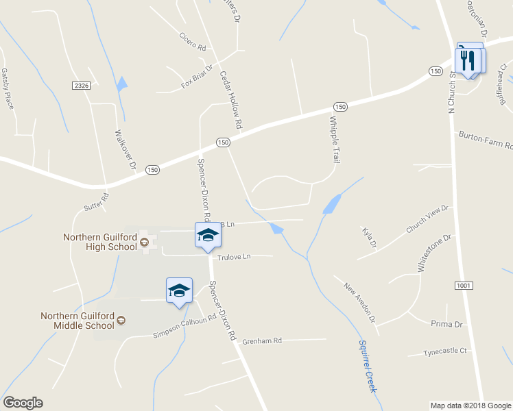 map of restaurants, bars, coffee shops, grocery stores, and more near 7700 Whipple Trail in Greensboro
