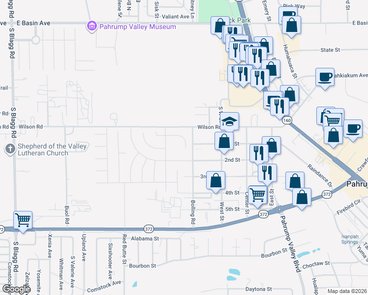 map of restaurants, bars, coffee shops, grocery stores, and more near 805 Kachina Moon Court in Pahrump