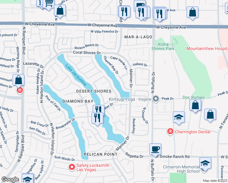 map of restaurants, bars, coffee shops, grocery stores, and more near 6657 Rockbridge Circle in Las Vegas