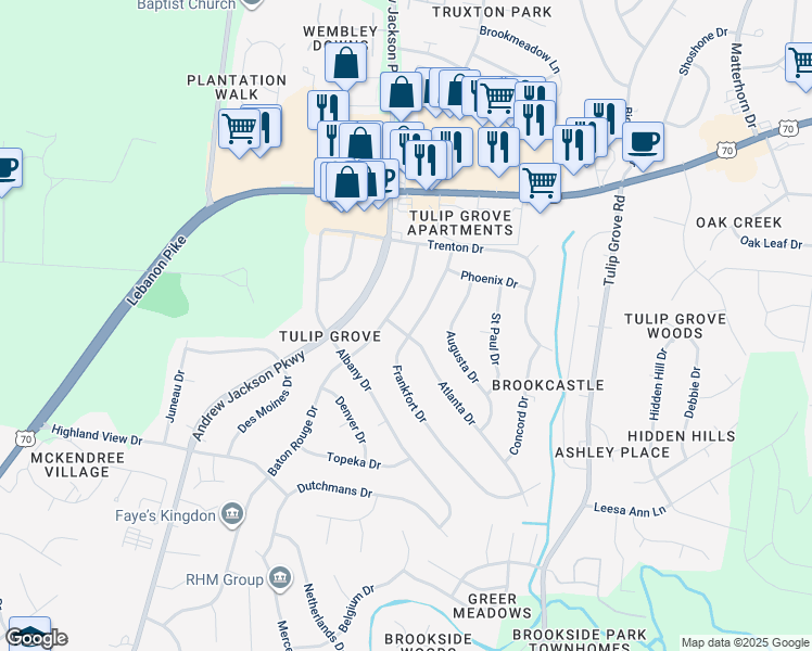 map of restaurants, bars, coffee shops, grocery stores, and more near 528 Frankfort Drive in Nashville