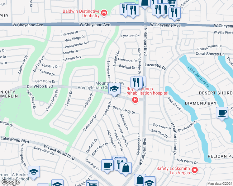 map of restaurants, bars, coffee shops, grocery stores, and more near 8613 Willowrich Drive in Las Vegas