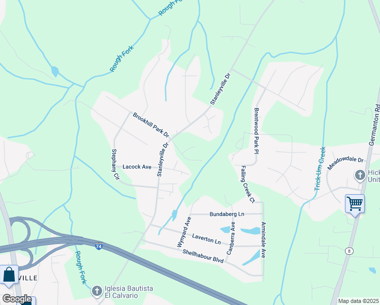 map of restaurants, bars, coffee shops, grocery stores, and more near 212 Timber Hill Court in Rural Hall