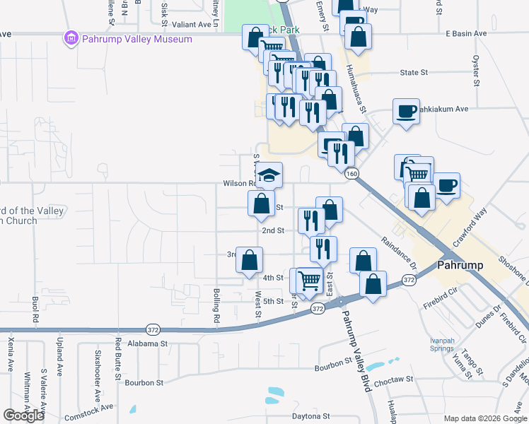 map of restaurants, bars, coffee shops, grocery stores, and more near 601 West Street in Pahrump