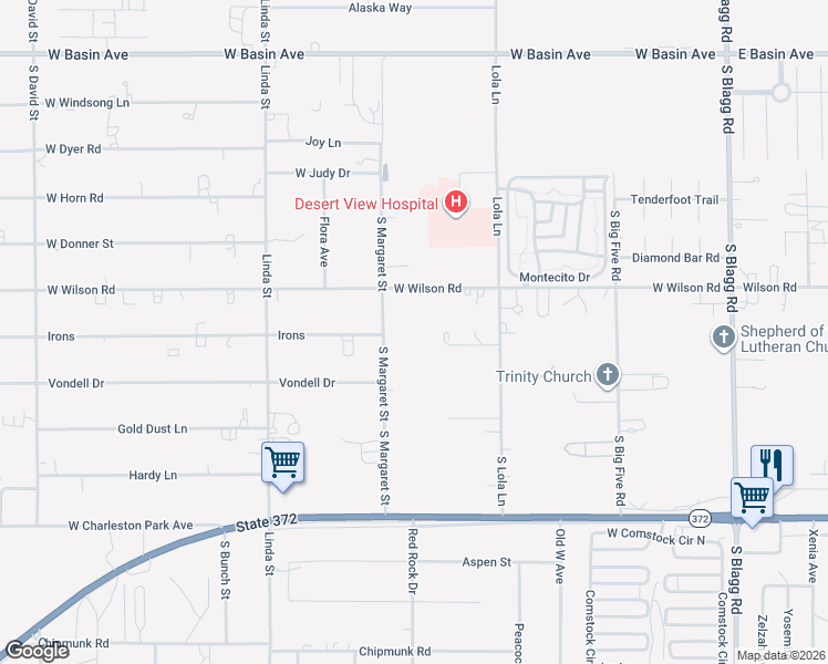 map of restaurants, bars, coffee shops, grocery stores, and more near 591 South Margaret Street in Pahrump