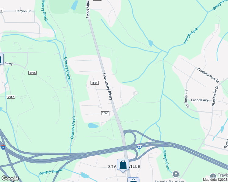 map of restaurants, bars, coffee shops, grocery stores, and more near 6649 University Parkway in Rural Hall
