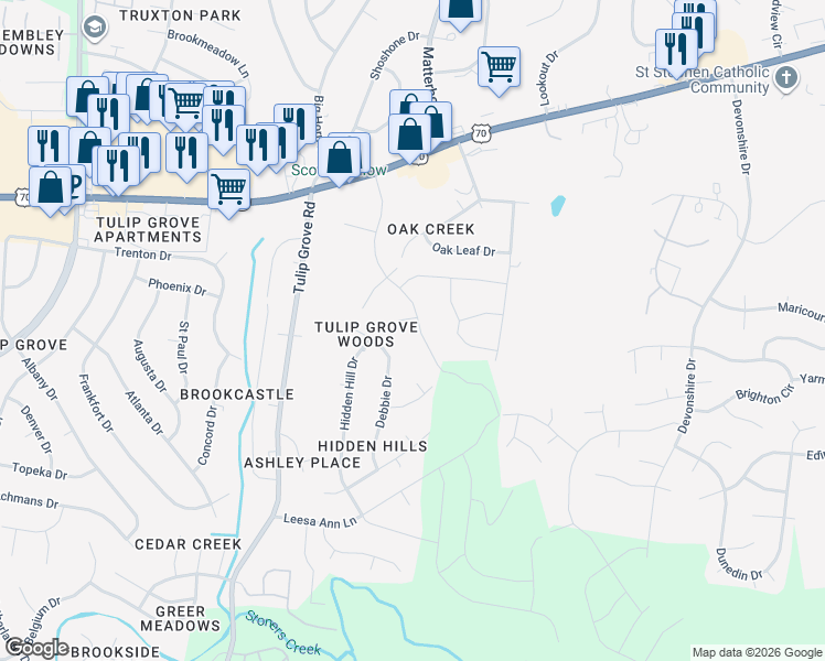 map of restaurants, bars, coffee shops, grocery stores, and more near 1096 Lady Nashville Drive in Nashville