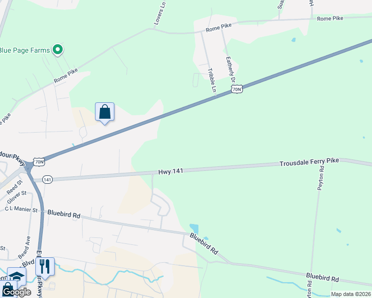 map of restaurants, bars, coffee shops, grocery stores, and more near 741 Trousdale Ferry Pike in Lebanon