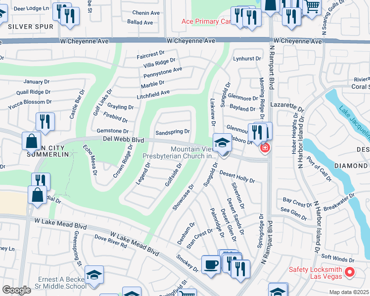 map of restaurants, bars, coffee shops, grocery stores, and more near 8844 Sunny Mead in Las Vegas