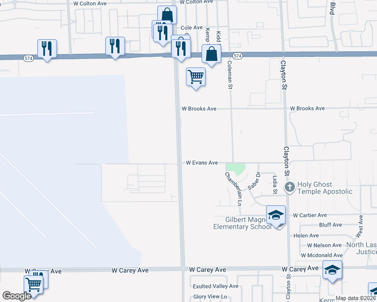 map of restaurants, bars, coffee shops, grocery stores, and more near 2880 Simmons Street in North Las Vegas