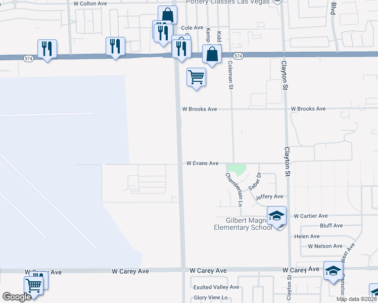 map of restaurants, bars, coffee shops, grocery stores, and more near 2795 West Brooks Avenue in North Las Vegas