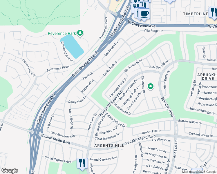 map of restaurants, bars, coffee shops, grocery stores, and more near 10712 Back Plains Drive in Las Vegas