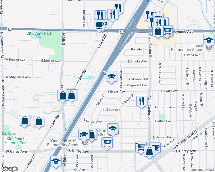 map of restaurants, bars, coffee shops, grocery stores, and more near 2801 Fort Sumter Drive in North Las Vegas