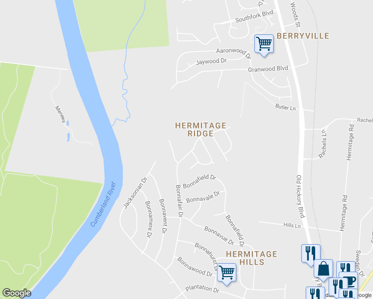 map of restaurants, bars, coffee shops, grocery stores, and more near 8135 Bonnafair Drive in Nashville