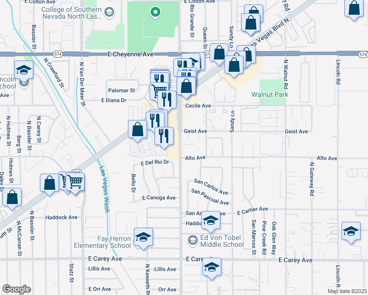 map of restaurants, bars, coffee shops, grocery stores, and more near 2836 North Pecos Road in Las Vegas