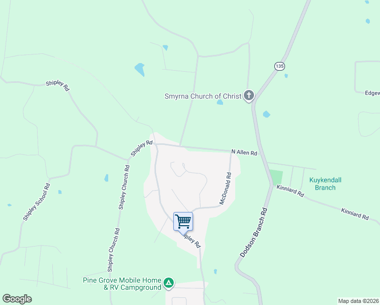 map of restaurants, bars, coffee shops, grocery stores, and more near 1158 North Allen Road in Cookeville