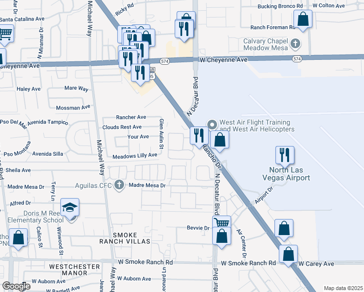 map of restaurants, bars, coffee shops, grocery stores, and more near 2881 North Rancho Drive in Las Vegas