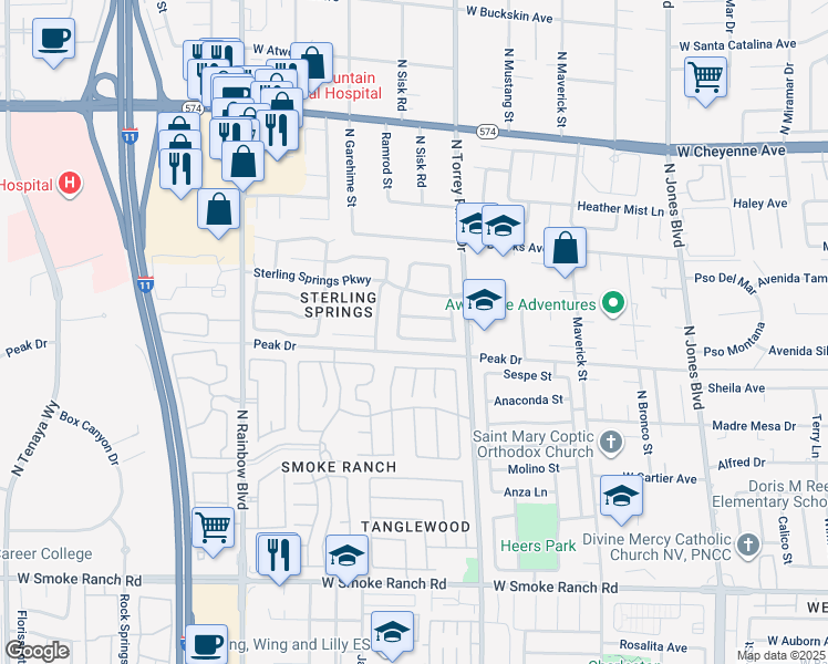 map of restaurants, bars, coffee shops, grocery stores, and more near 6428 Chippindale Lane in Las Vegas