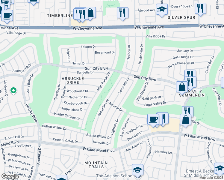 map of restaurants, bars, coffee shops, grocery stores, and more near 2725 Youngdale Drive in Las Vegas