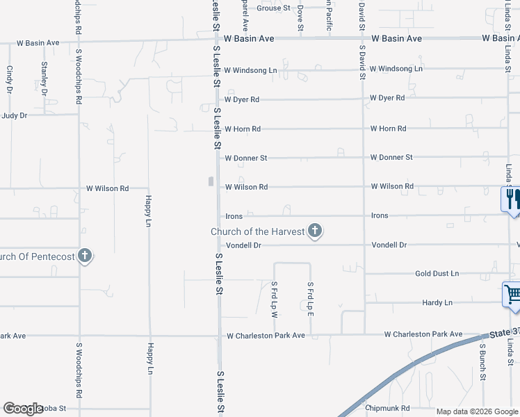 map of restaurants, bars, coffee shops, grocery stores, and more near 1860 West Irons Street in Pahrump