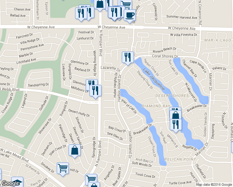 map of restaurants, bars, coffee shops, grocery stores, and more near 2800 Huber Heights Drive in Las Vegas