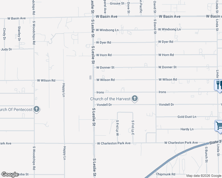 map of restaurants, bars, coffee shops, grocery stores, and more near 1860 West Irons Street in Pahrump