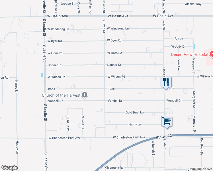 map of restaurants, bars, coffee shops, grocery stores, and more near 1480 West Irons Street in Pahrump