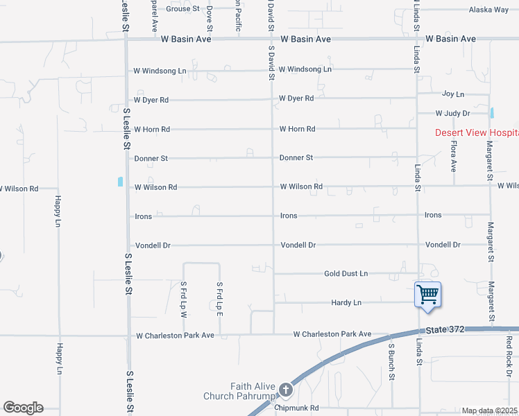 map of restaurants, bars, coffee shops, grocery stores, and more near 1550 West Irons Street in Pahrump