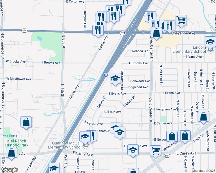 map of restaurants, bars, coffee shops, grocery stores, and more near 2801 Fort Sumter Drive in North Las Vegas