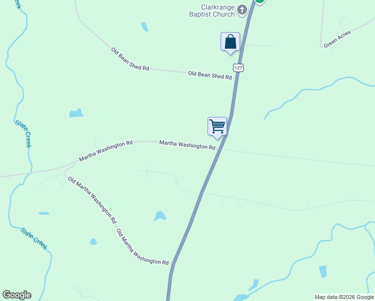 map of restaurants, bars, coffee shops, grocery stores, and more near 2050 Martha Washington Road in Clarkrange