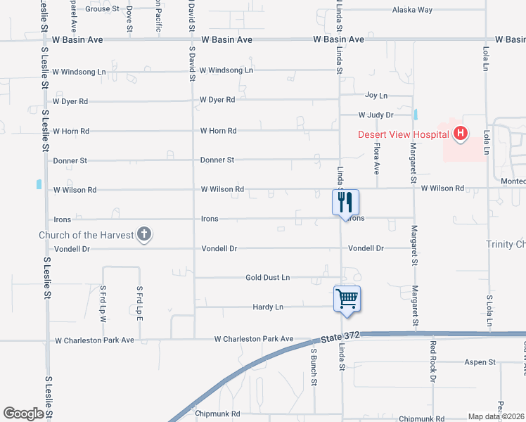 map of restaurants, bars, coffee shops, grocery stores, and more near 1270 Irons in Pahrump