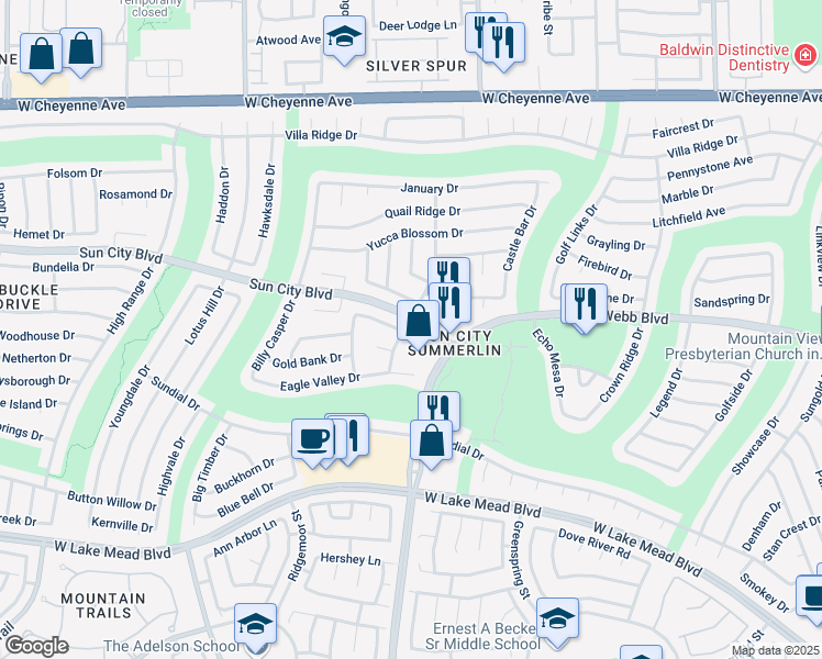 map of restaurants, bars, coffee shops, grocery stores, and more near 2808 Desert Crystal Drive in Las Vegas
