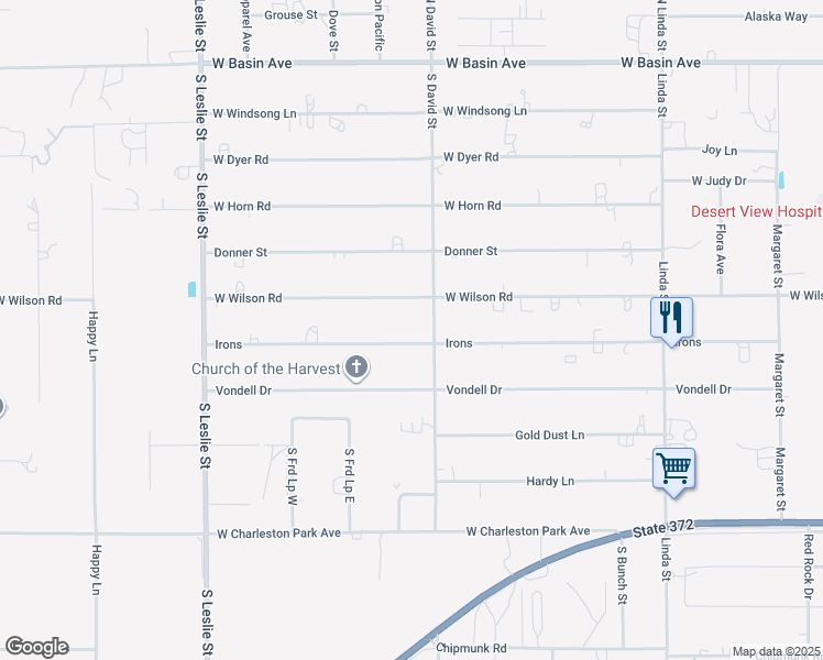 map of restaurants, bars, coffee shops, grocery stores, and more near 1520 West Irons Street in Pahrump