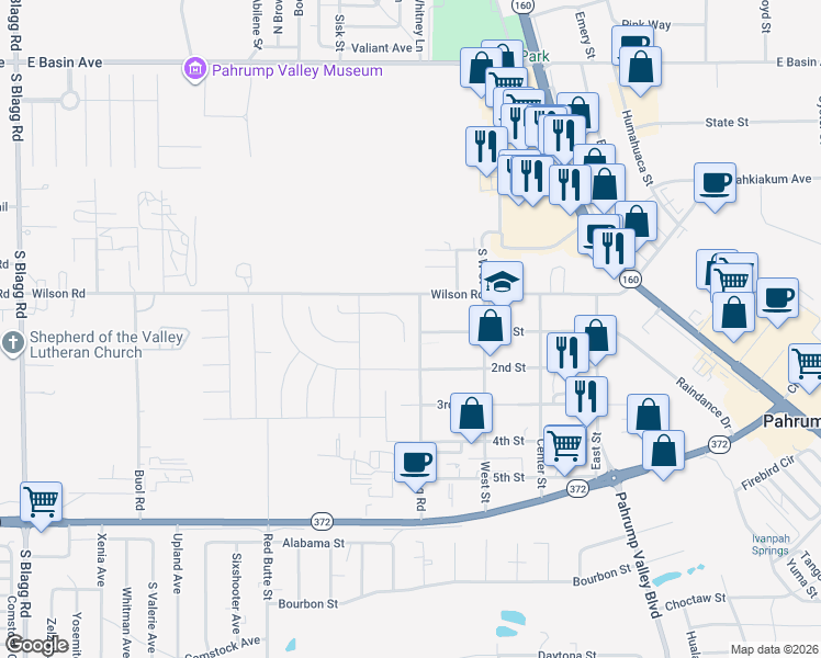 map of restaurants, bars, coffee shops, grocery stores, and more near 820 Kachina Moon Court in Pahrump