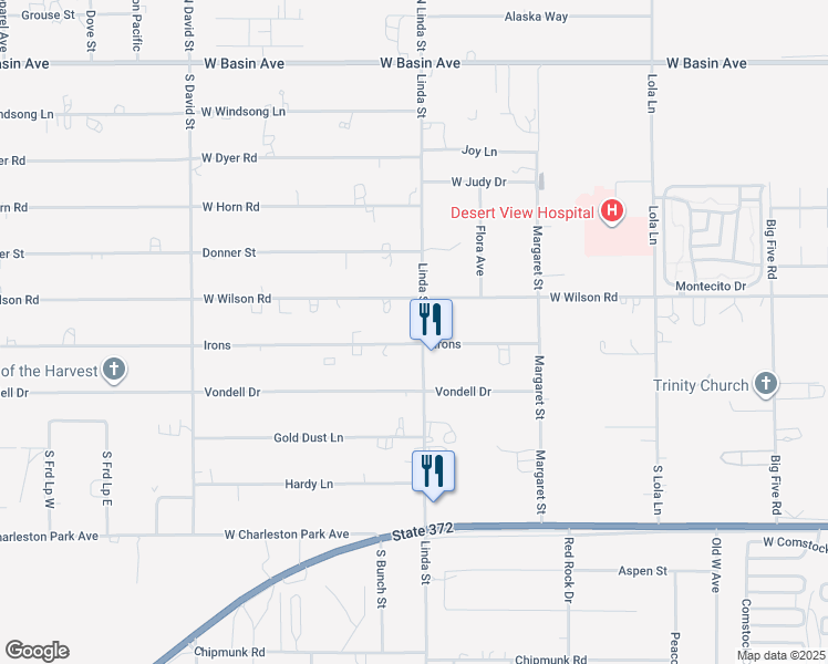 map of restaurants, bars, coffee shops, grocery stores, and more near 580 North Linda Street in Pahrump