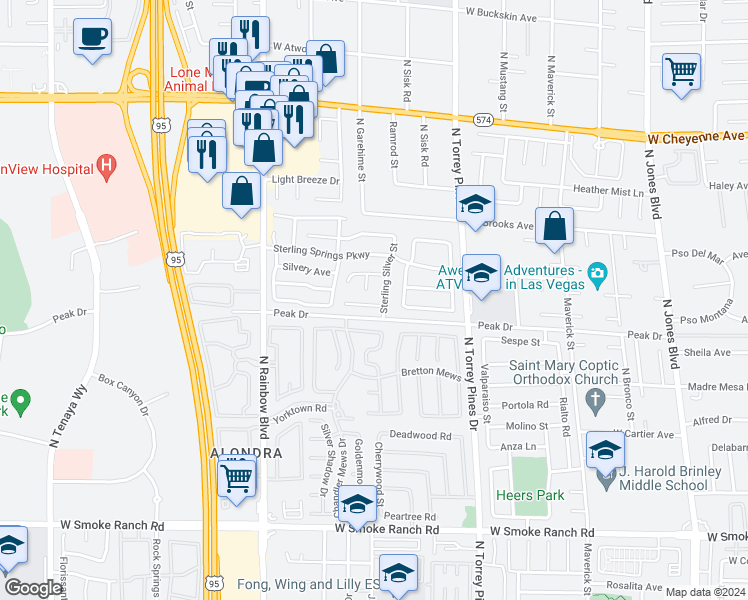 map of restaurants, bars, coffee shops, grocery stores, and more near 6504 Chilton Court in Las Vegas