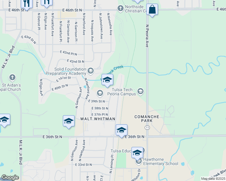 map of restaurants, bars, coffee shops, grocery stores, and more near 909 East 39th Place North in Tulsa