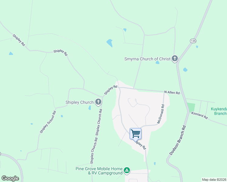 map of restaurants, bars, coffee shops, grocery stores, and more near 2142 Shipley Road in Cookeville