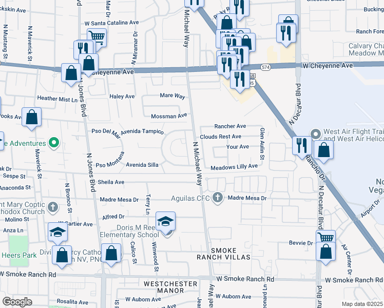map of restaurants, bars, coffee shops, grocery stores, and more near 2829 Michael Way in Las Vegas