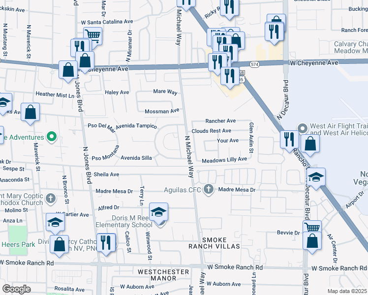 map of restaurants, bars, coffee shops, grocery stores, and more near 2829 Michael Way in Las Vegas
