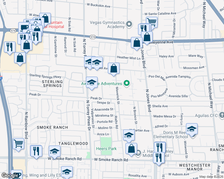 map of restaurants, bars, coffee shops, grocery stores, and more near 6221 Fort West Road in Las Vegas