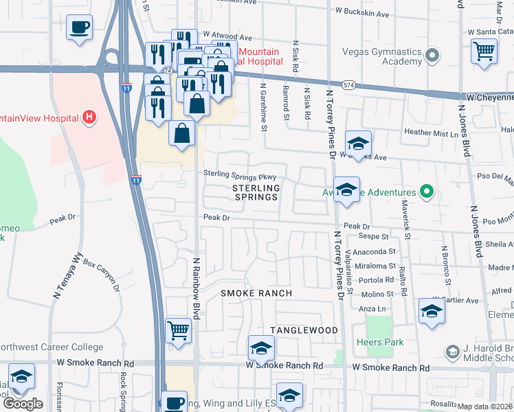 map of restaurants, bars, coffee shops, grocery stores, and more near in Las Vegas