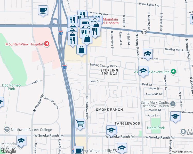 map of restaurants, bars, coffee shops, grocery stores, and more near 6625 Old Newbury Avenue in Las Vegas
