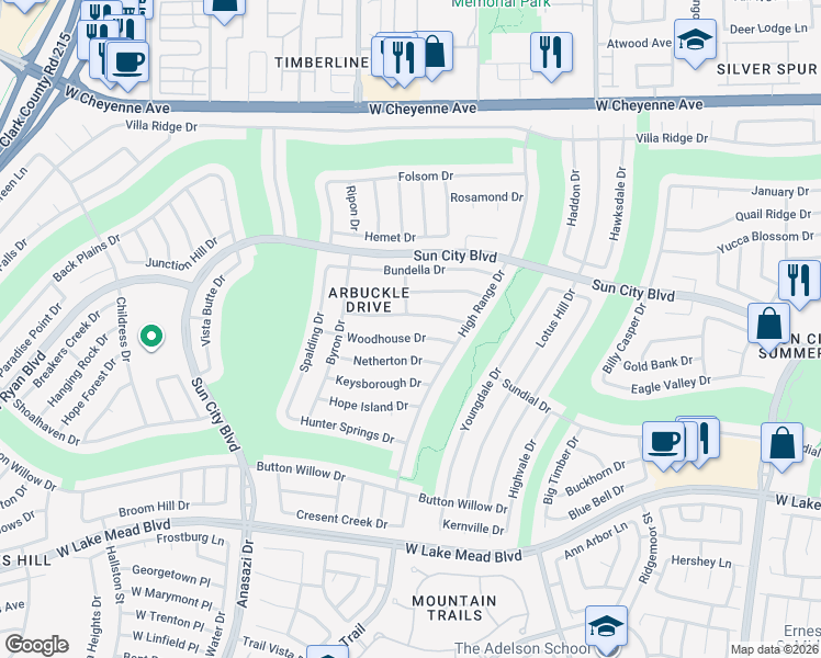 map of restaurants, bars, coffee shops, grocery stores, and more near 10005 Heyfield Drive in Las Vegas